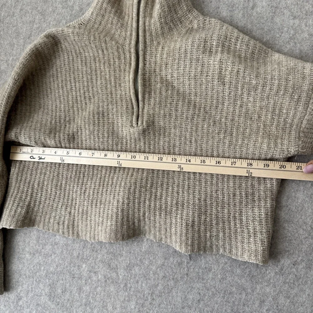 Aritzia Babaton‎ Wool Blend Half-Zip Crop Sweater Women's XXS Tan